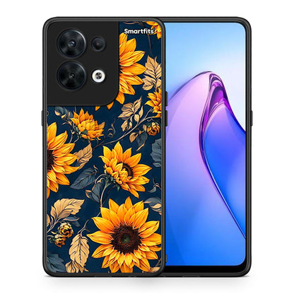 Θήκη Oppo Reno8 5G Autumn Sunflowers από τη Smartfits με σχέδιο στο πίσω μέρος και μαύρο περίβλημα | Oppo Reno8 5G Autumn Sunflowers Case with Colorful Back and Black Bezels