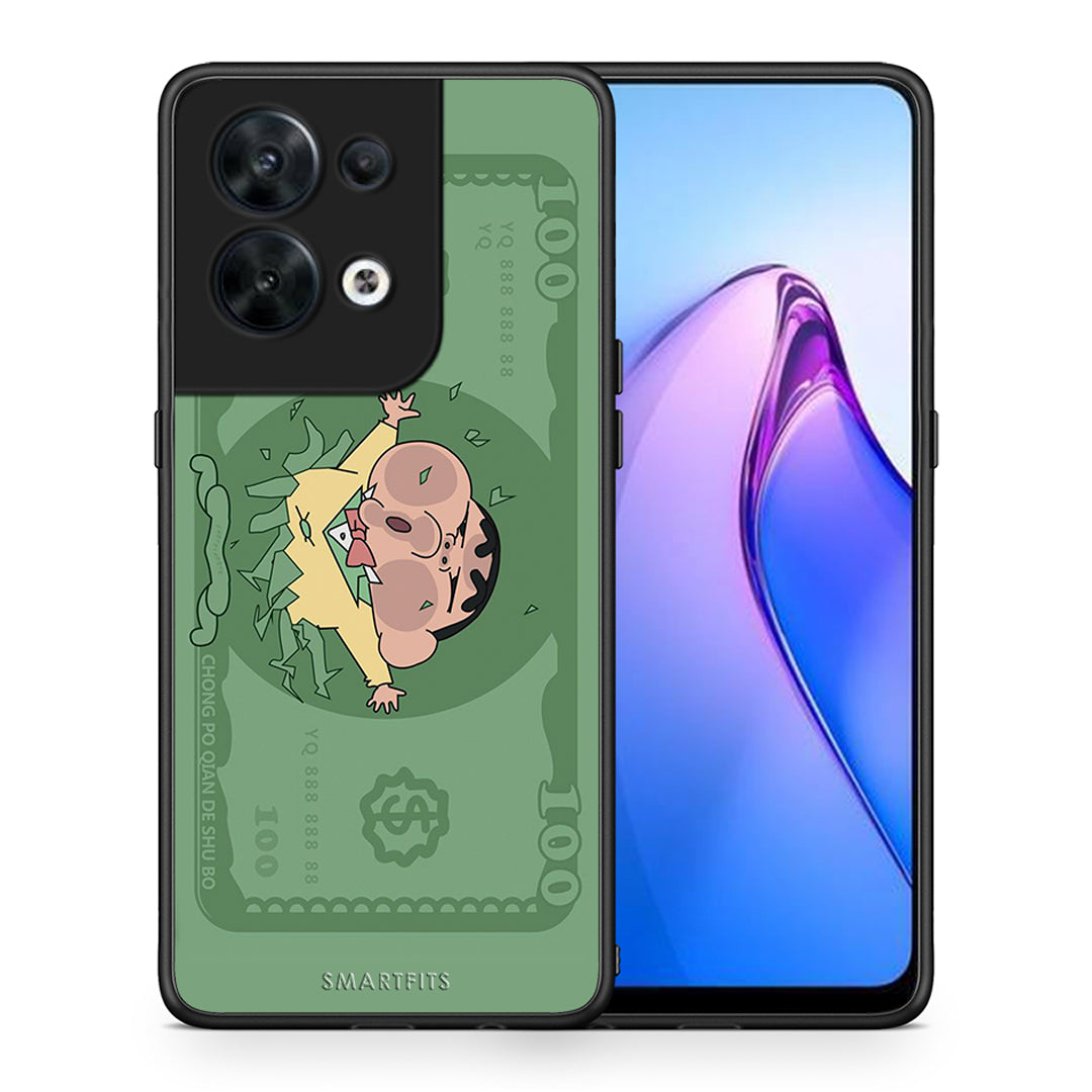 Θήκη Oppo Reno8 5G Big Money από τη Smartfits με σχέδιο στο πίσω μέρος και μαύρο περίβλημα | Oppo Reno8 5G Big Money Case with Colorful Back and Black Bezels