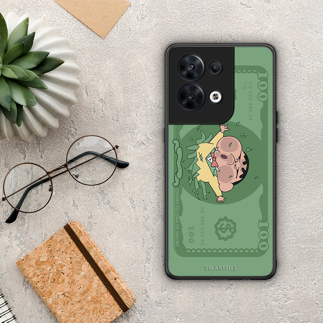 Θήκη Oppo Reno8 5G Big Money από τη Smartfits με σχέδιο στο πίσω μέρος και μαύρο περίβλημα | Oppo Reno8 5G Big Money Case with Colorful Back and Black Bezels