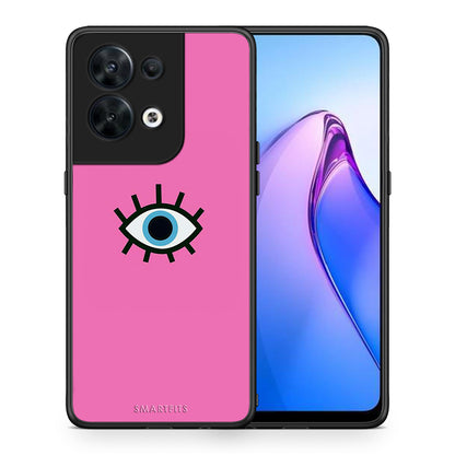Θήκη Oppo Reno8 5G Blue Eye Pink από τη Smartfits με σχέδιο στο πίσω μέρος και μαύρο περίβλημα | Oppo Reno8 5G Blue Eye Pink Case with Colorful Back and Black Bezels