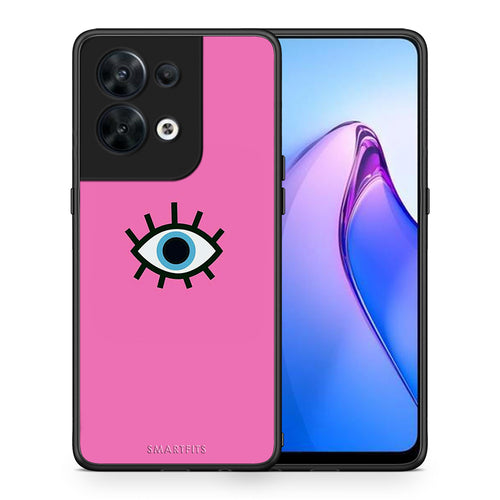 Θήκη Oppo Reno8 5G Blue Eye Pink από τη Smartfits με σχέδιο στο πίσω μέρος και μαύρο περίβλημα | Oppo Reno8 5G Blue Eye Pink Case with Colorful Back and Black Bezels