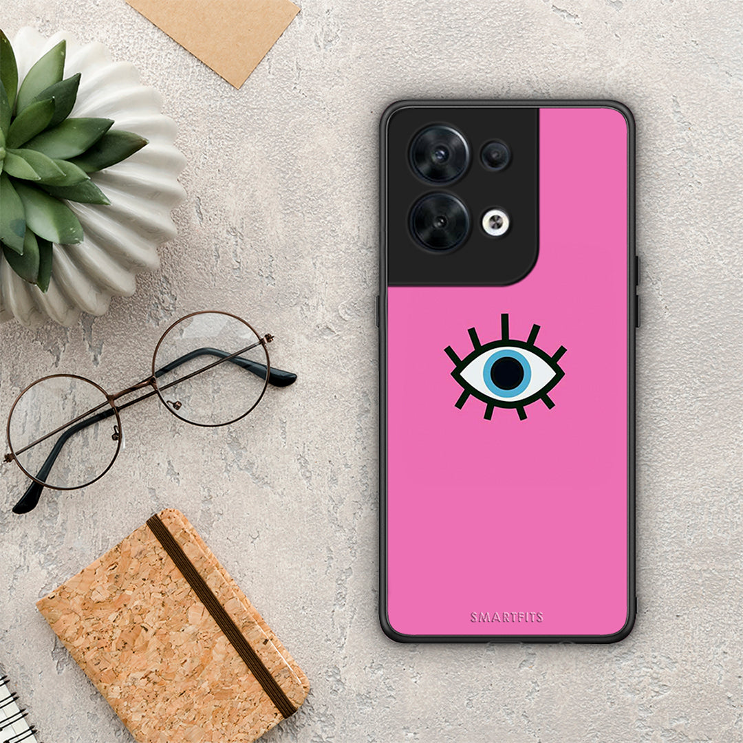 Θήκη Oppo Reno8 5G Blue Eye Pink από τη Smartfits με σχέδιο στο πίσω μέρος και μαύρο περίβλημα | Oppo Reno8 5G Blue Eye Pink Case with Colorful Back and Black Bezels