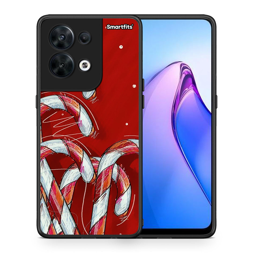Θήκη Oppo Reno8 5G Candy Cane από τη Smartfits με σχέδιο στο πίσω μέρος και μαύρο περίβλημα | Oppo Reno8 5G Candy Cane Case with Colorful Back and Black Bezels