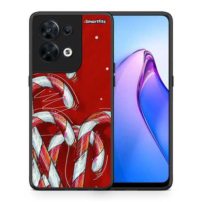 Θήκη Oppo Reno8 5G Candy Cane από τη Smartfits με σχέδιο στο πίσω μέρος και μαύρο περίβλημα | Oppo Reno8 5G Candy Cane Case with Colorful Back and Black Bezels