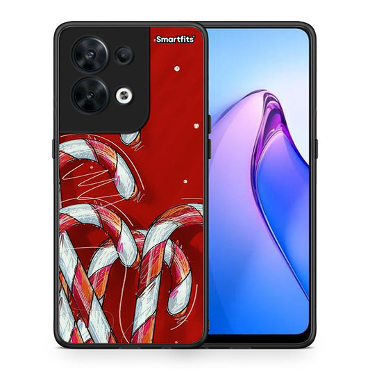 Θήκη Oppo Reno8 5G Candy Cane από τη Smartfits με σχέδιο στο πίσω μέρος και μαύρο περίβλημα | Oppo Reno8 5G Candy Cane Case with Colorful Back and Black Bezels