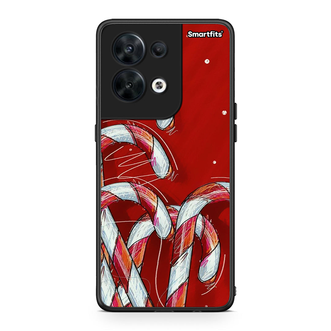 Θήκη Oppo Reno8 5G Candy Cane από τη Smartfits με σχέδιο στο πίσω μέρος και μαύρο περίβλημα | Oppo Reno8 5G Candy Cane Case with Colorful Back and Black Bezels