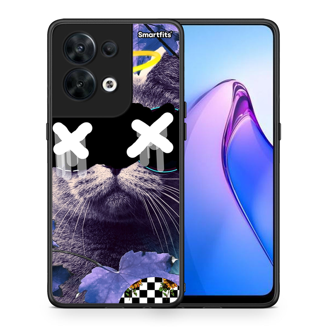 Θήκη Oppo Reno8 5G Cat Collage από τη Smartfits με σχέδιο στο πίσω μέρος και μαύρο περίβλημα | Oppo Reno8 5G Cat Collage Case with Colorful Back and Black Bezels