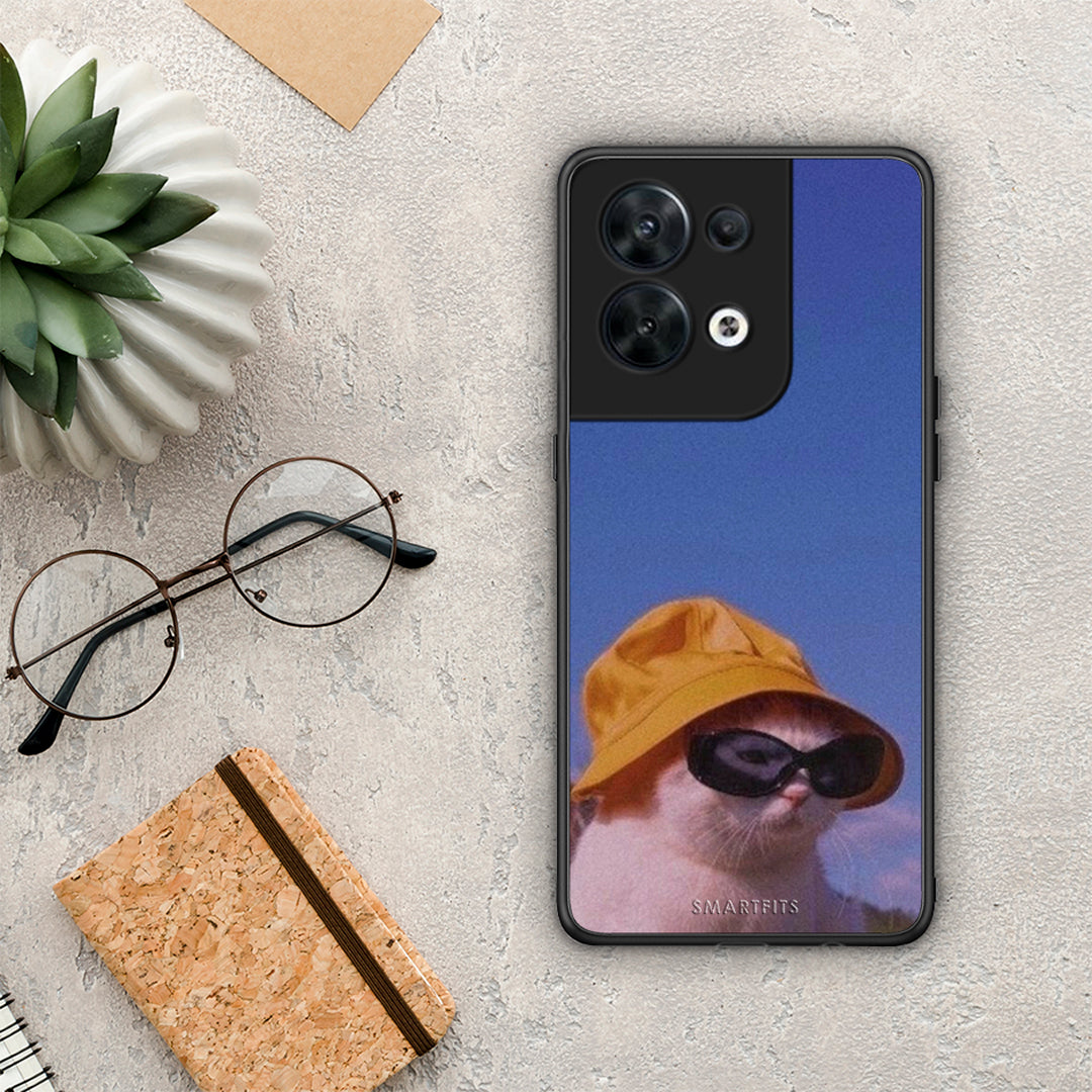 Θήκη Oppo Reno8 5G Cat Diva από τη Smartfits με σχέδιο στο πίσω μέρος και μαύρο περίβλημα | Oppo Reno8 5G Cat Diva Case with Colorful Back and Black Bezels