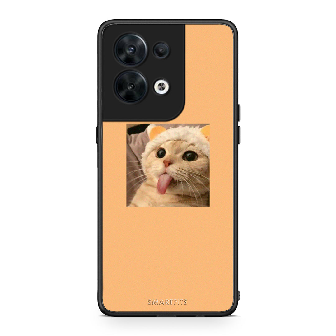 Θήκη Oppo Reno8 5G Cat Tongue από τη Smartfits με σχέδιο στο πίσω μέρος και μαύρο περίβλημα | Oppo Reno8 5G Cat Tongue Case with Colorful Back and Black Bezels