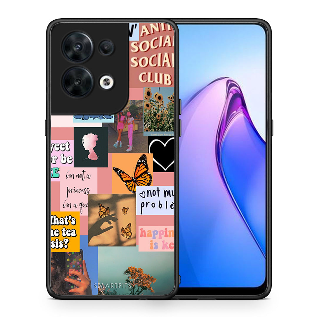 Θήκη Oppo Reno8 5G Collage Bitchin από τη Smartfits με σχέδιο στο πίσω μέρος και μαύρο περίβλημα | Oppo Reno8 5G Collage Bitchin Case with Colorful Back and Black Bezels