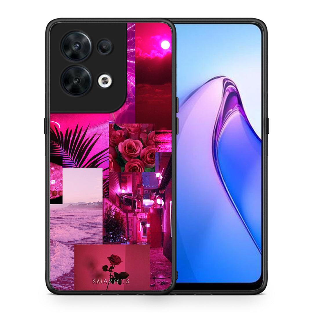 Θήκη Oppo Reno8 5G Collage Red Roses από τη Smartfits με σχέδιο στο πίσω μέρος και μαύρο περίβλημα | Oppo Reno8 5G Collage Red Roses Case with Colorful Back and Black Bezels