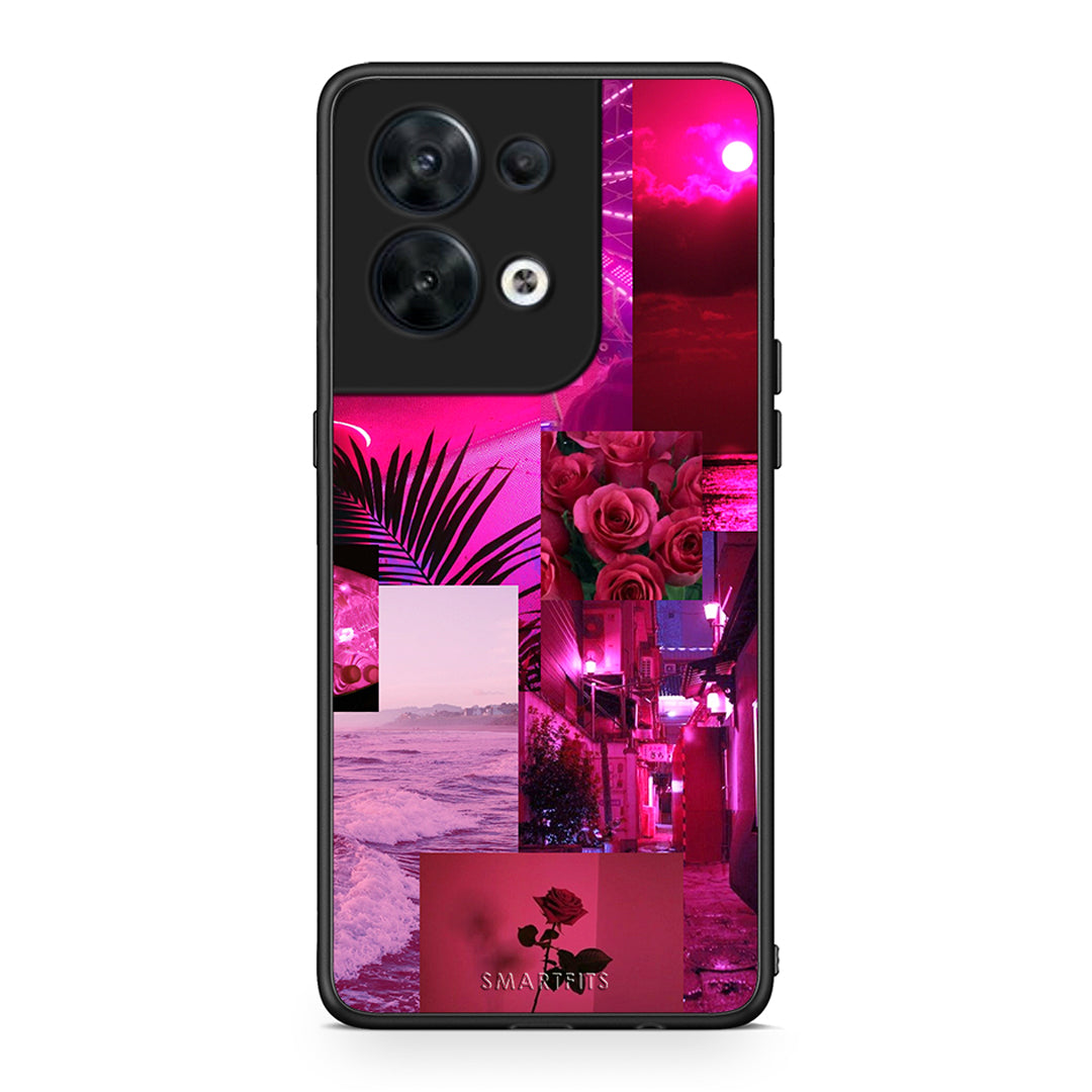 Θήκη Oppo Reno8 5G Collage Red Roses από τη Smartfits με σχέδιο στο πίσω μέρος και μαύρο περίβλημα | Oppo Reno8 5G Collage Red Roses Case with Colorful Back and Black Bezels