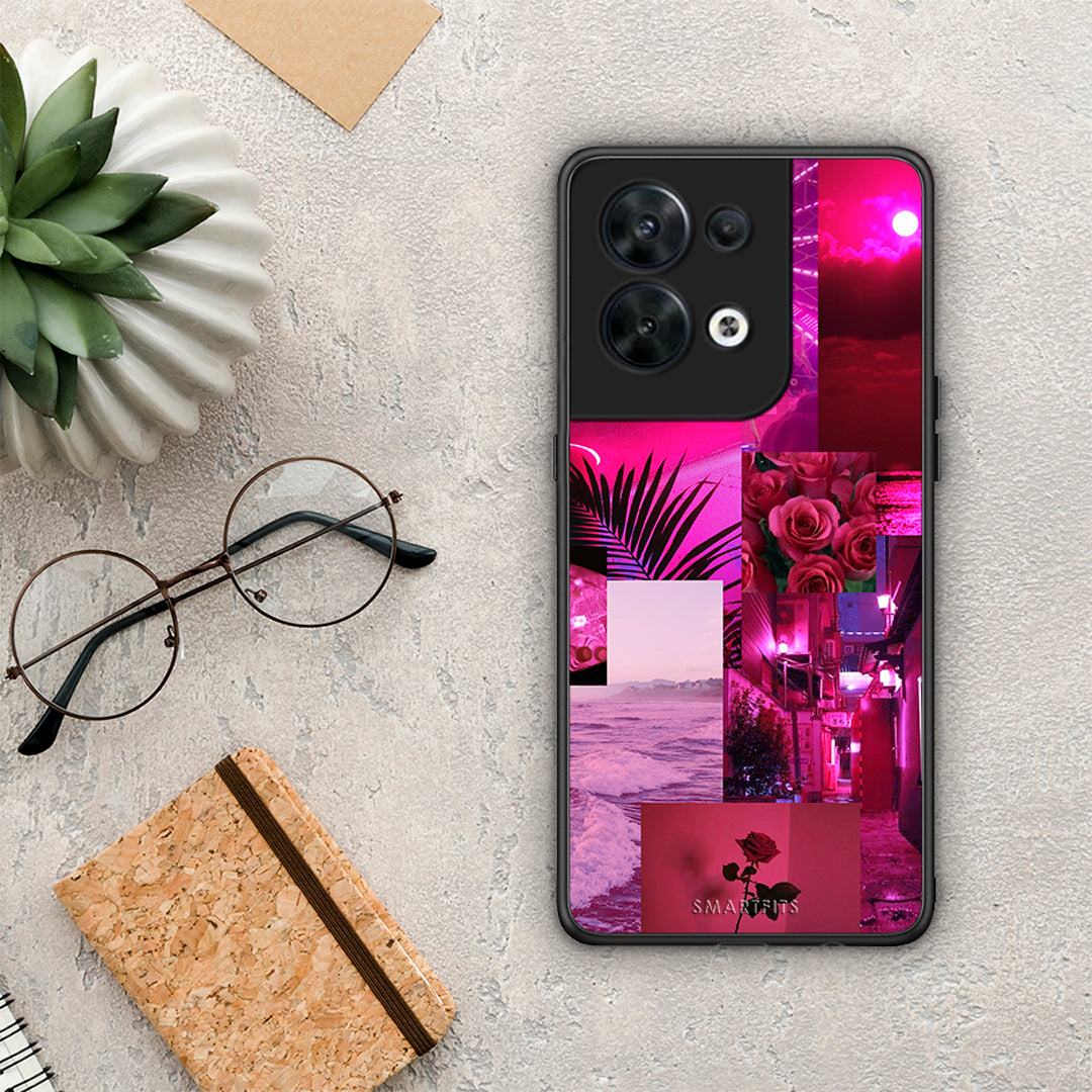 Θήκη Oppo Reno8 5G Collage Red Roses από τη Smartfits με σχέδιο στο πίσω μέρος και μαύρο περίβλημα | Oppo Reno8 5G Collage Red Roses Case with Colorful Back and Black Bezels