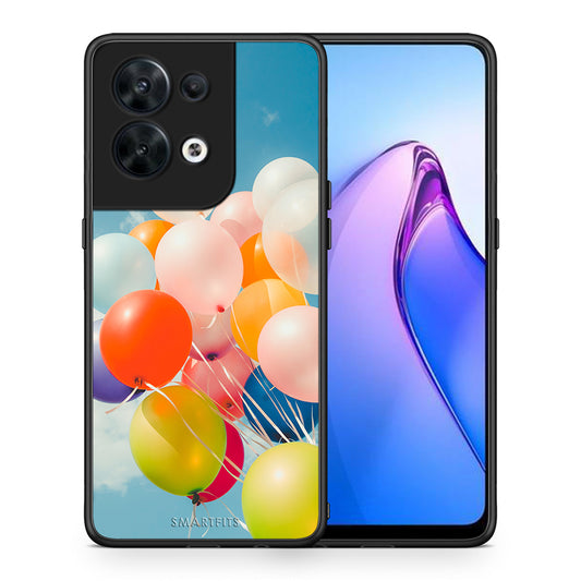 Θήκη Oppo Reno8 5G Colorful Balloons από τη Smartfits με σχέδιο στο πίσω μέρος και μαύρο περίβλημα | Oppo Reno8 5G Colorful Balloons Case with Colorful Back and Black Bezels