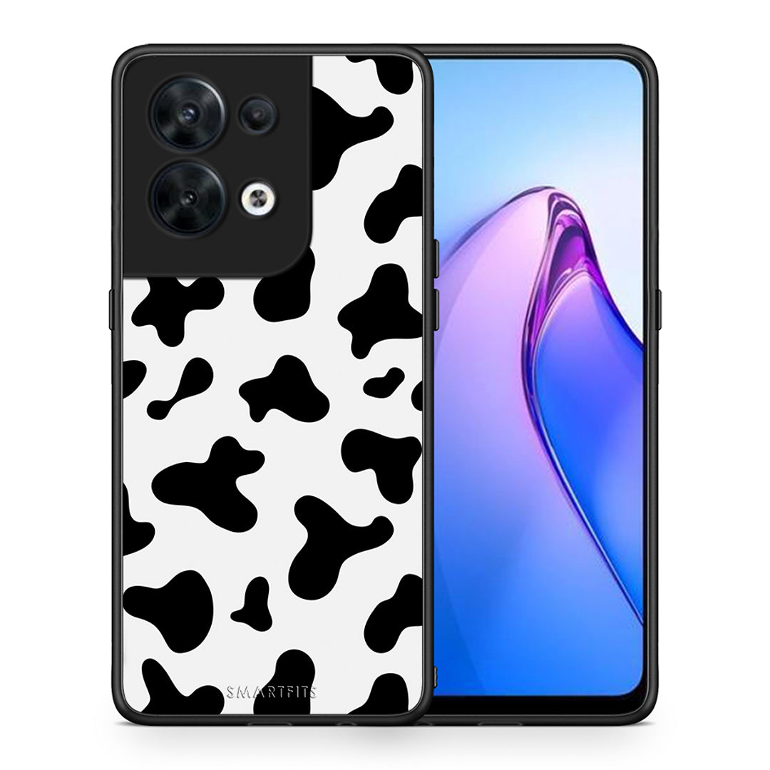 Θήκη Oppo Reno8 5G Cow Print από τη Smartfits με σχέδιο στο πίσω μέρος και μαύρο περίβλημα | Oppo Reno8 5G Cow Print Case with Colorful Back and Black Bezels
