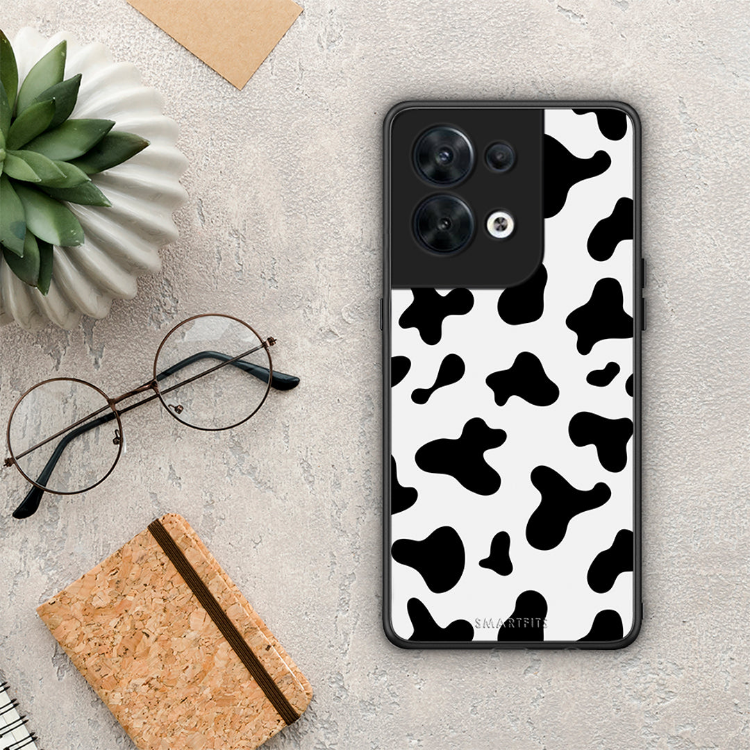 Θήκη Oppo Reno8 5G Cow Print από τη Smartfits με σχέδιο στο πίσω μέρος και μαύρο περίβλημα | Oppo Reno8 5G Cow Print Case with Colorful Back and Black Bezels
