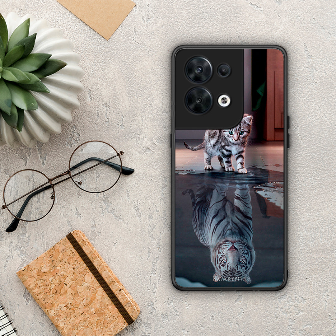 Θήκη Oppo Reno8 5G Cute Tiger από τη Smartfits με σχέδιο στο πίσω μέρος και μαύρο περίβλημα | Oppo Reno8 5G Cute Tiger Case with Colorful Back and Black Bezels