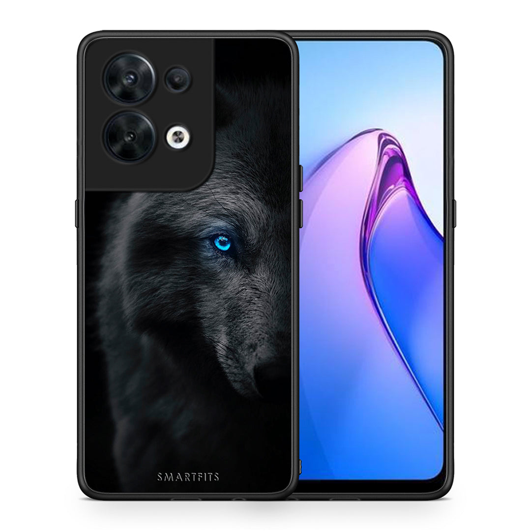 Θήκη Oppo Reno8 5G Dark Wolf από τη Smartfits με σχέδιο στο πίσω μέρος και μαύρο περίβλημα | Oppo Reno8 5G Dark Wolf Case with Colorful Back and Black Bezels
