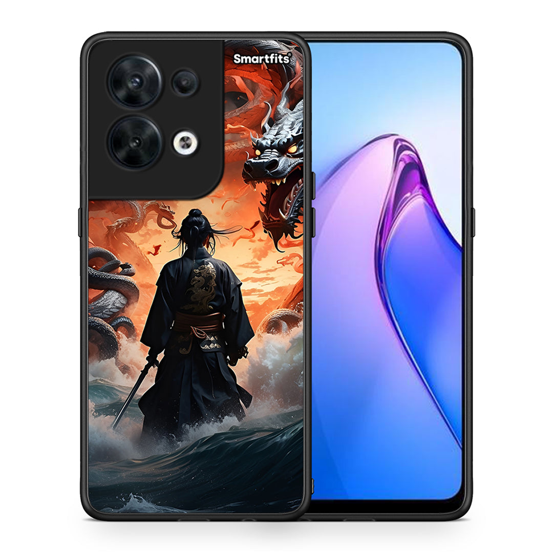 Θήκη Oppo Reno8 5G Dragons Fight από τη Smartfits με σχέδιο στο πίσω μέρος και μαύρο περίβλημα | Oppo Reno8 5G Dragons Fight Case with Colorful Back and Black Bezels