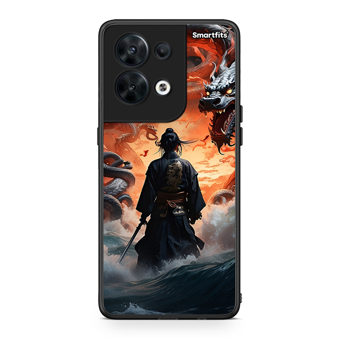Θήκη Oppo Reno8 5G Dragons Fight από τη Smartfits με σχέδιο στο πίσω μέρος και μαύρο περίβλημα | Oppo Reno8 5G Dragons Fight Case with Colorful Back and Black Bezels