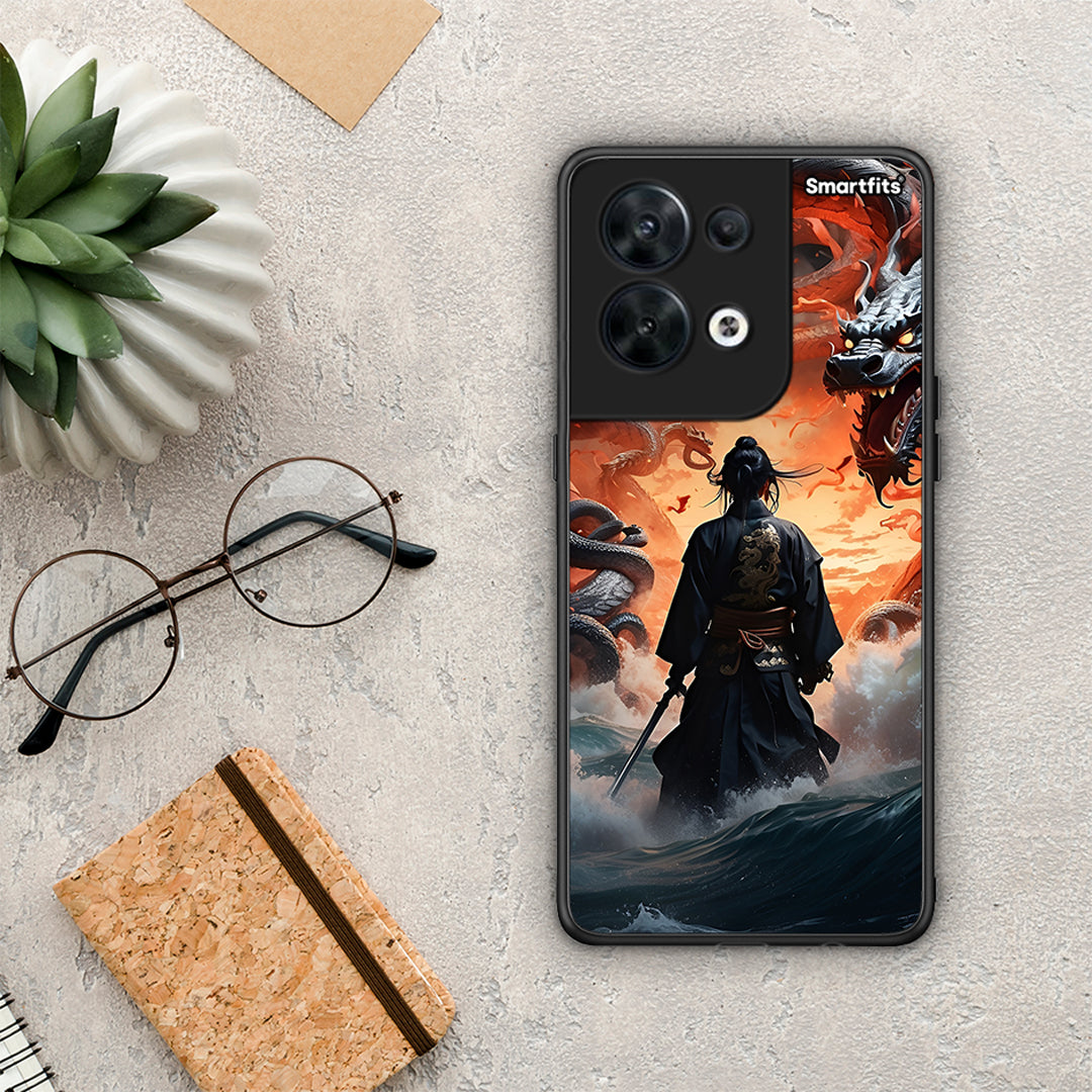Θήκη Oppo Reno8 5G Dragons Fight από τη Smartfits με σχέδιο στο πίσω μέρος και μαύρο περίβλημα | Oppo Reno8 5G Dragons Fight Case with Colorful Back and Black Bezels