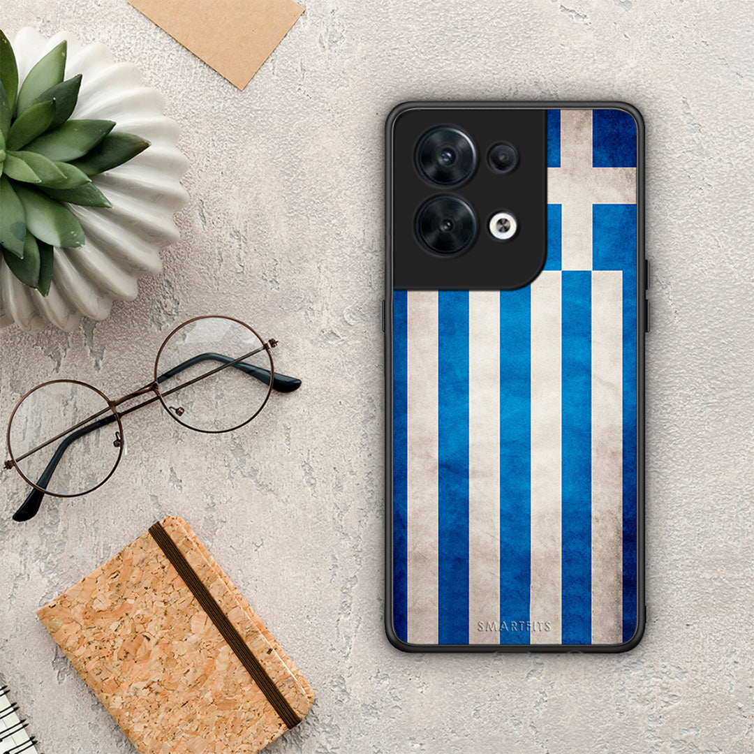 Θήκη Oppo Reno8 5G Flag Greek από τη Smartfits με σχέδιο στο πίσω μέρος και μαύρο περίβλημα | Oppo Reno8 5G Flag Greek Case with Colorful Back and Black Bezels