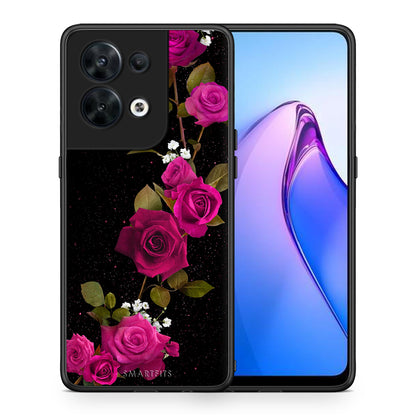 Θήκη Oppo Reno8 5G Flower Red Roses από τη Smartfits με σχέδιο στο πίσω μέρος και μαύρο περίβλημα | Oppo Reno8 5G Flower Red Roses Case with Colorful Back and Black Bezels