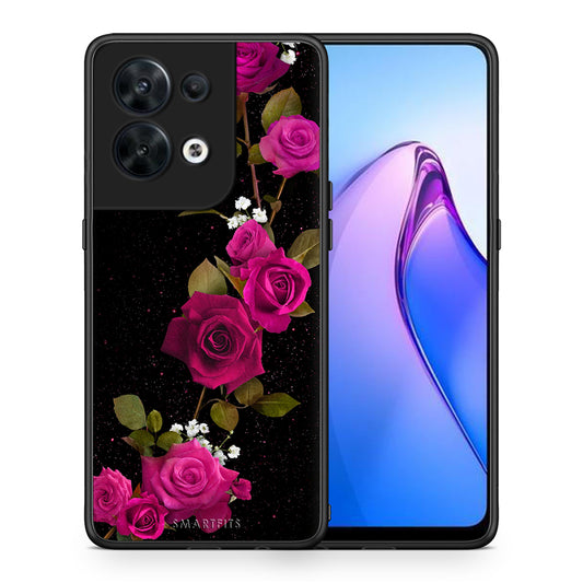 Θήκη Oppo Reno8 5G Flower Red Roses από τη Smartfits με σχέδιο στο πίσω μέρος και μαύρο περίβλημα | Oppo Reno8 5G Flower Red Roses Case with Colorful Back and Black Bezels