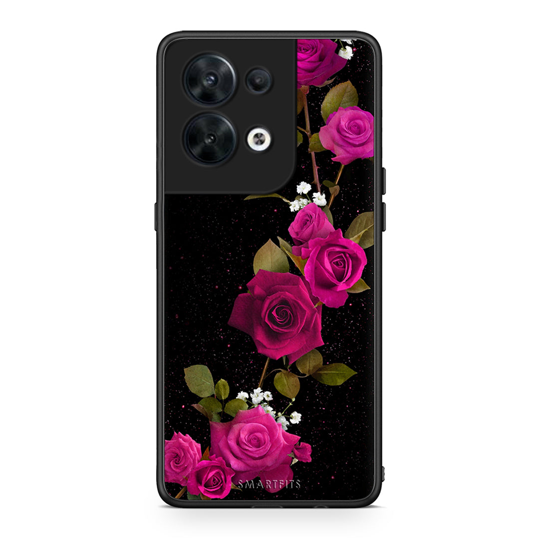 Θήκη Oppo Reno8 5G Flower Red Roses από τη Smartfits με σχέδιο στο πίσω μέρος και μαύρο περίβλημα | Oppo Reno8 5G Flower Red Roses Case with Colorful Back and Black Bezels