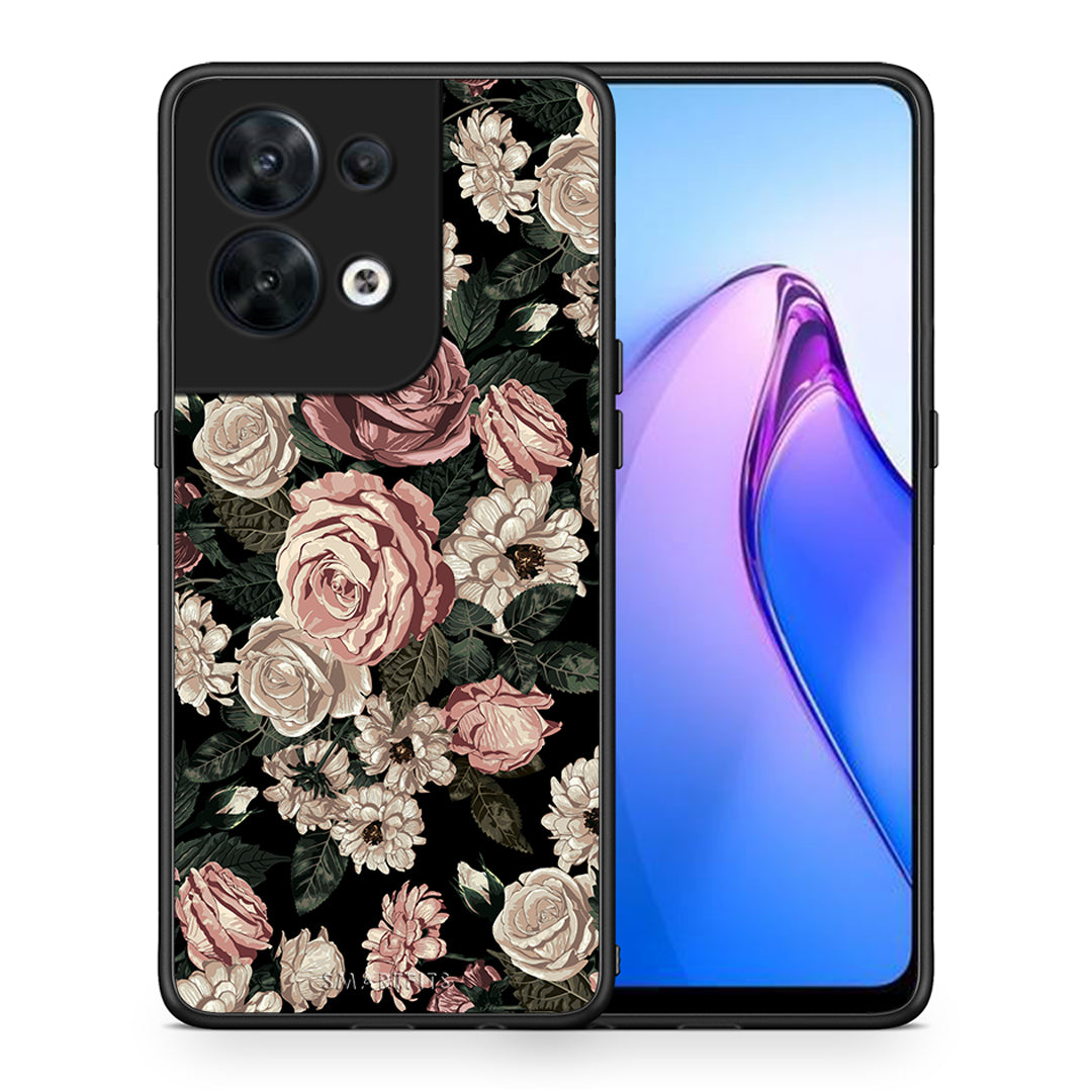 Θήκη Oppo Reno8 5G Flower Wild Roses από τη Smartfits με σχέδιο στο πίσω μέρος και μαύρο περίβλημα | Oppo Reno8 5G Flower Wild Roses Case with Colorful Back and Black Bezels