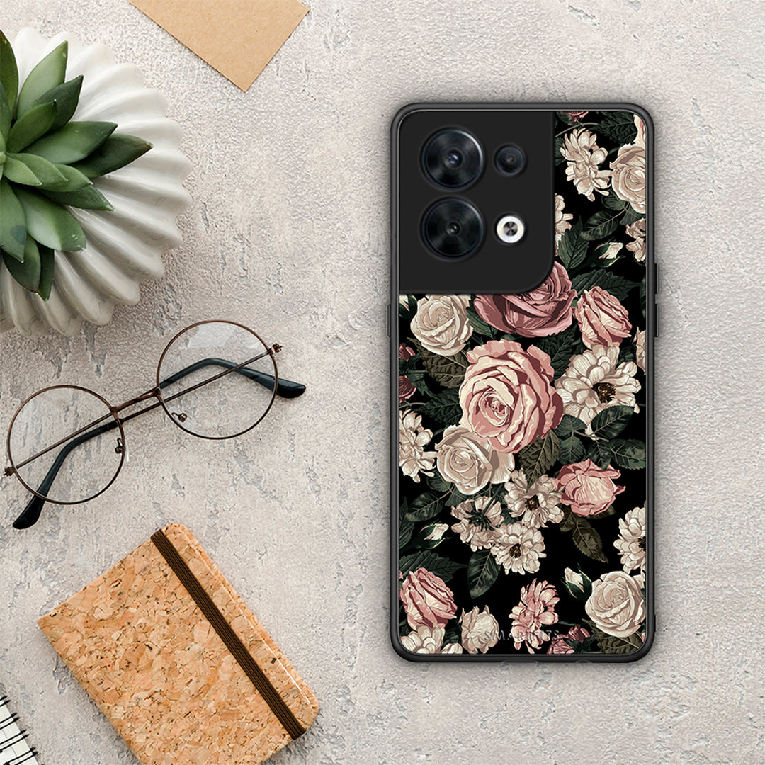 Θήκη Oppo Reno8 5G Flower Wild Roses από τη Smartfits με σχέδιο στο πίσω μέρος και μαύρο περίβλημα | Oppo Reno8 5G Flower Wild Roses Case with Colorful Back and Black Bezels