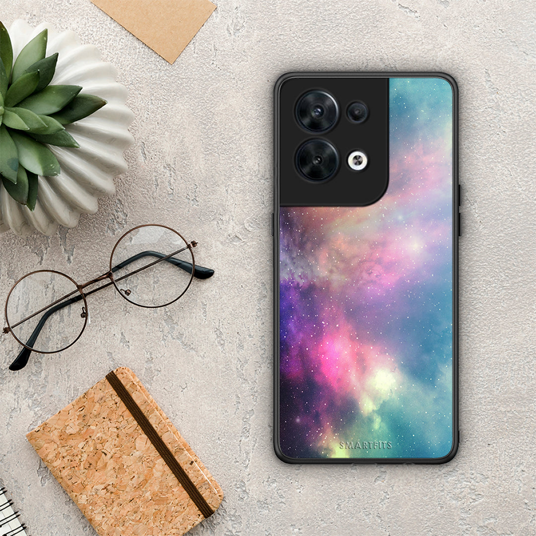 Θήκη Oppo Reno8 5G Galactic Rainbow από τη Smartfits με σχέδιο στο πίσω μέρος και μαύρο περίβλημα | Oppo Reno8 5G Galactic Rainbow Case with Colorful Back and Black Bezels