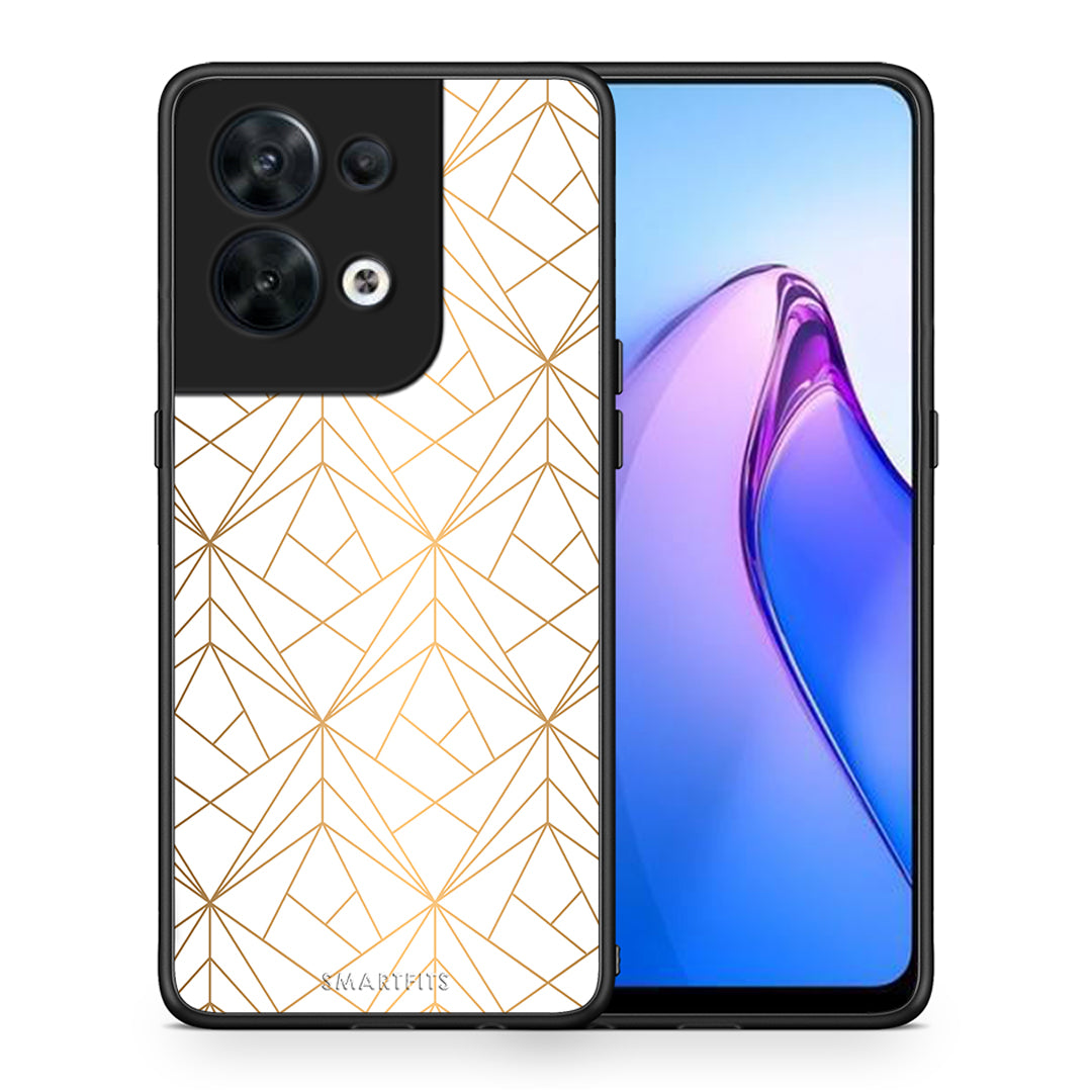 Θήκη Oppo Reno8 5G Geometric Luxury White από τη Smartfits με σχέδιο στο πίσω μέρος και μαύρο περίβλημα | Oppo Reno8 5G Geometric Luxury White Case with Colorful Back and Black Bezels