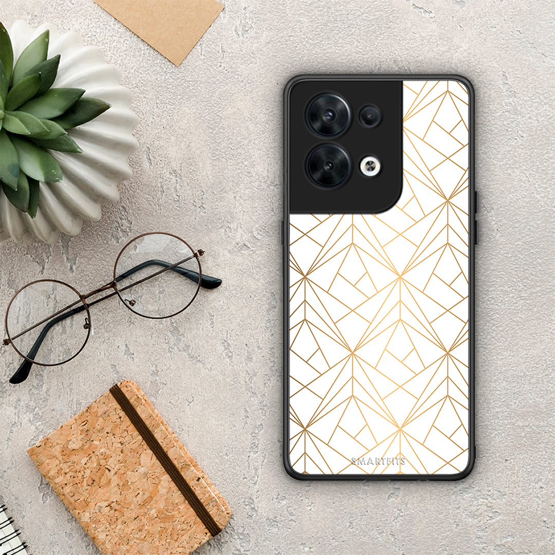 Θήκη Oppo Reno8 5G Geometric Luxury White από τη Smartfits με σχέδιο στο πίσω μέρος και μαύρο περίβλημα | Oppo Reno8 5G Geometric Luxury White Case with Colorful Back and Black Bezels