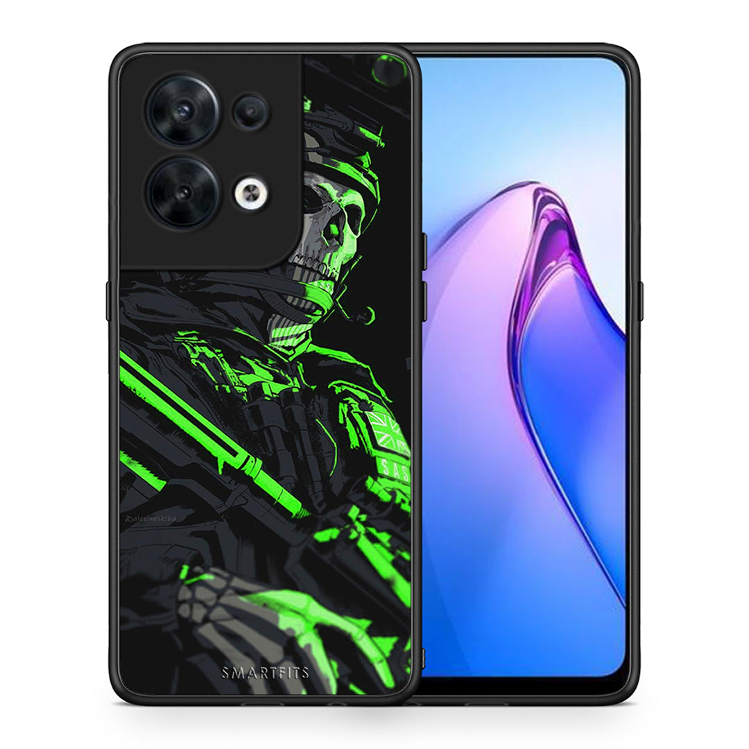 Θήκη Oppo Reno8 5G Green Soldier από τη Smartfits με σχέδιο στο πίσω μέρος και μαύρο περίβλημα | Oppo Reno8 5G Green Soldier Case with Colorful Back and Black Bezels