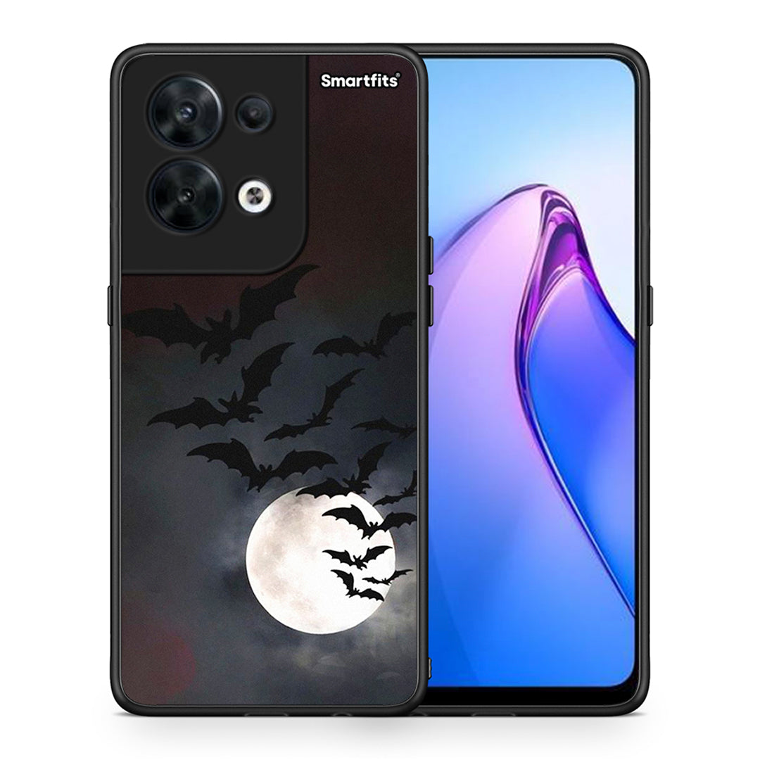 Θήκη Oppo Reno8 5G Halloween Bat Night από τη Smartfits με σχέδιο στο πίσω μέρος και μαύρο περίβλημα | Oppo Reno8 5G Halloween Bat Night Case with Colorful Back and Black Bezels