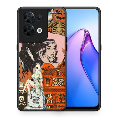 Θήκη Oppo Reno8 5G Halloween Collage από τη Smartfits με σχέδιο στο πίσω μέρος και μαύρο περίβλημα | Oppo Reno8 5G Halloween Collage Case with Colorful Back and Black Bezels