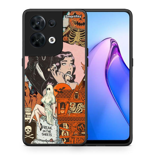 Θήκη Oppo Reno8 5G Halloween Collage από τη Smartfits με σχέδιο στο πίσω μέρος και μαύρο περίβλημα | Oppo Reno8 5G Halloween Collage Case with Colorful Back and Black Bezels