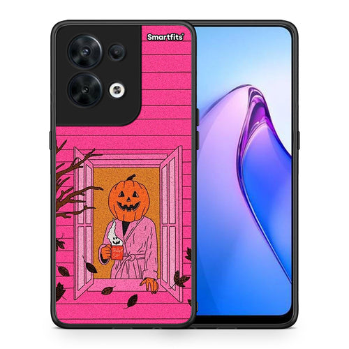 Θήκη Oppo Reno8 5G Halloween Pumpkin Lady από τη Smartfits με σχέδιο στο πίσω μέρος και μαύρο περίβλημα | Oppo Reno8 5G Halloween Pumpkin Lady Case with Colorful Back and Black Bezels