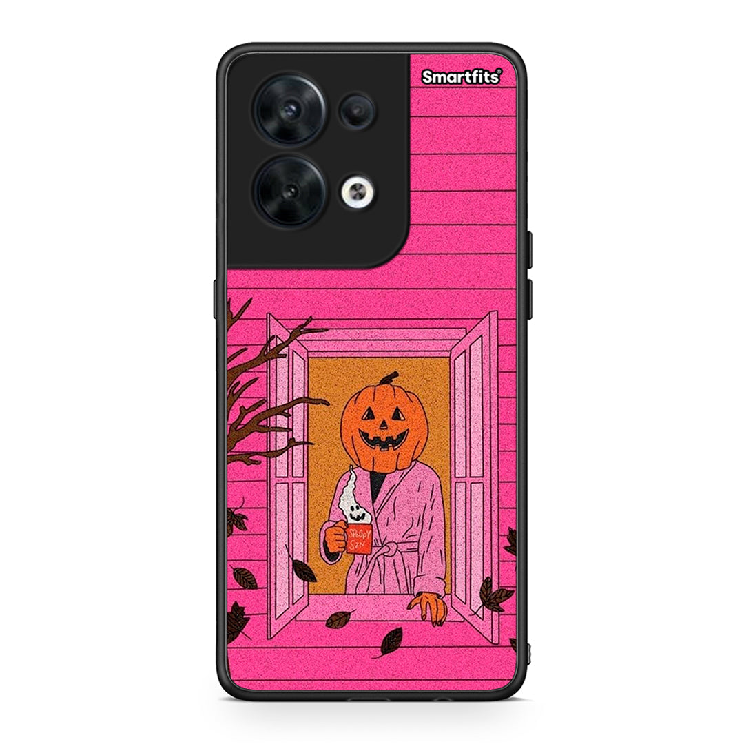 Θήκη Oppo Reno8 5G Halloween Pumpkin Lady από τη Smartfits με σχέδιο στο πίσω μέρος και μαύρο περίβλημα | Oppo Reno8 5G Halloween Pumpkin Lady Case with Colorful Back and Black Bezels