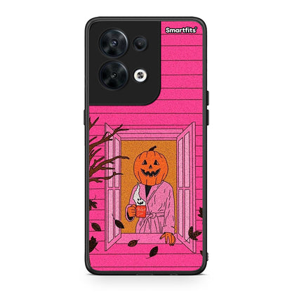 Θήκη Oppo Reno8 5G Halloween Pumpkin Lady από τη Smartfits με σχέδιο στο πίσω μέρος και μαύρο περίβλημα | Oppo Reno8 5G Halloween Pumpkin Lady Case with Colorful Back and Black Bezels