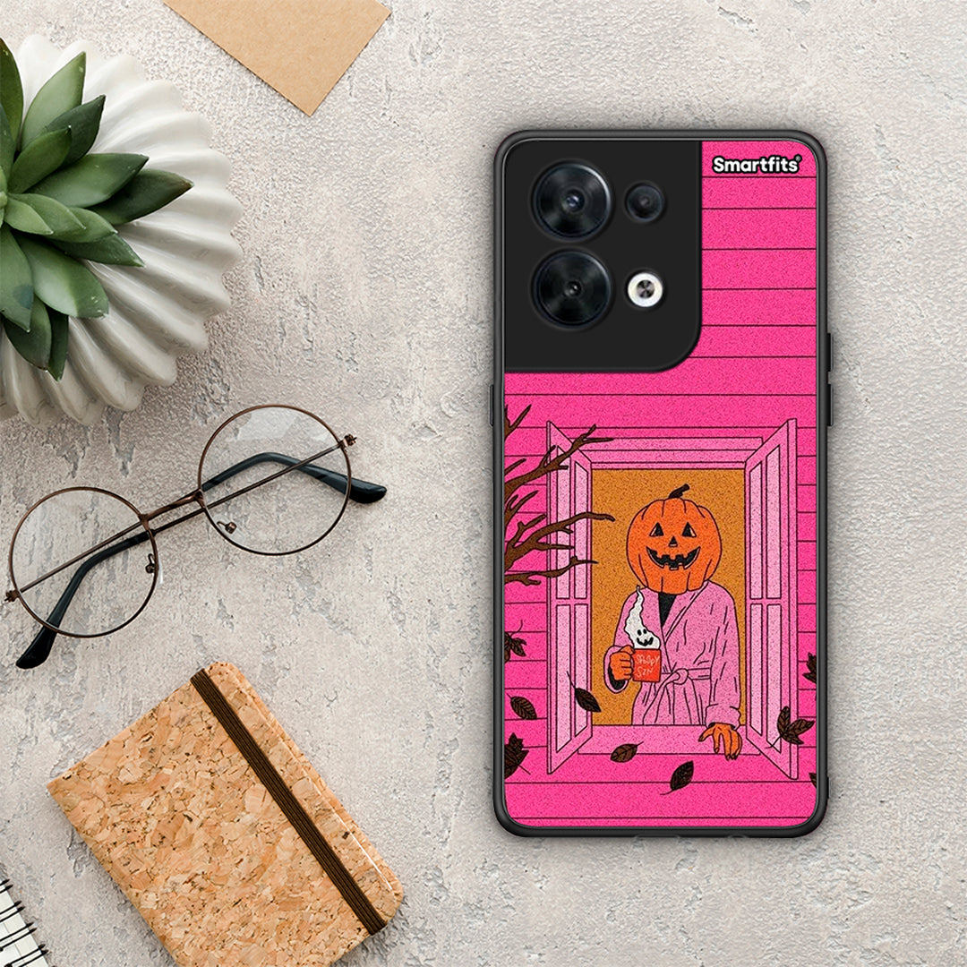 Θήκη Oppo Reno8 5G Halloween Pumpkin Lady από τη Smartfits με σχέδιο στο πίσω μέρος και μαύρο περίβλημα | Oppo Reno8 5G Halloween Pumpkin Lady Case with Colorful Back and Black Bezels