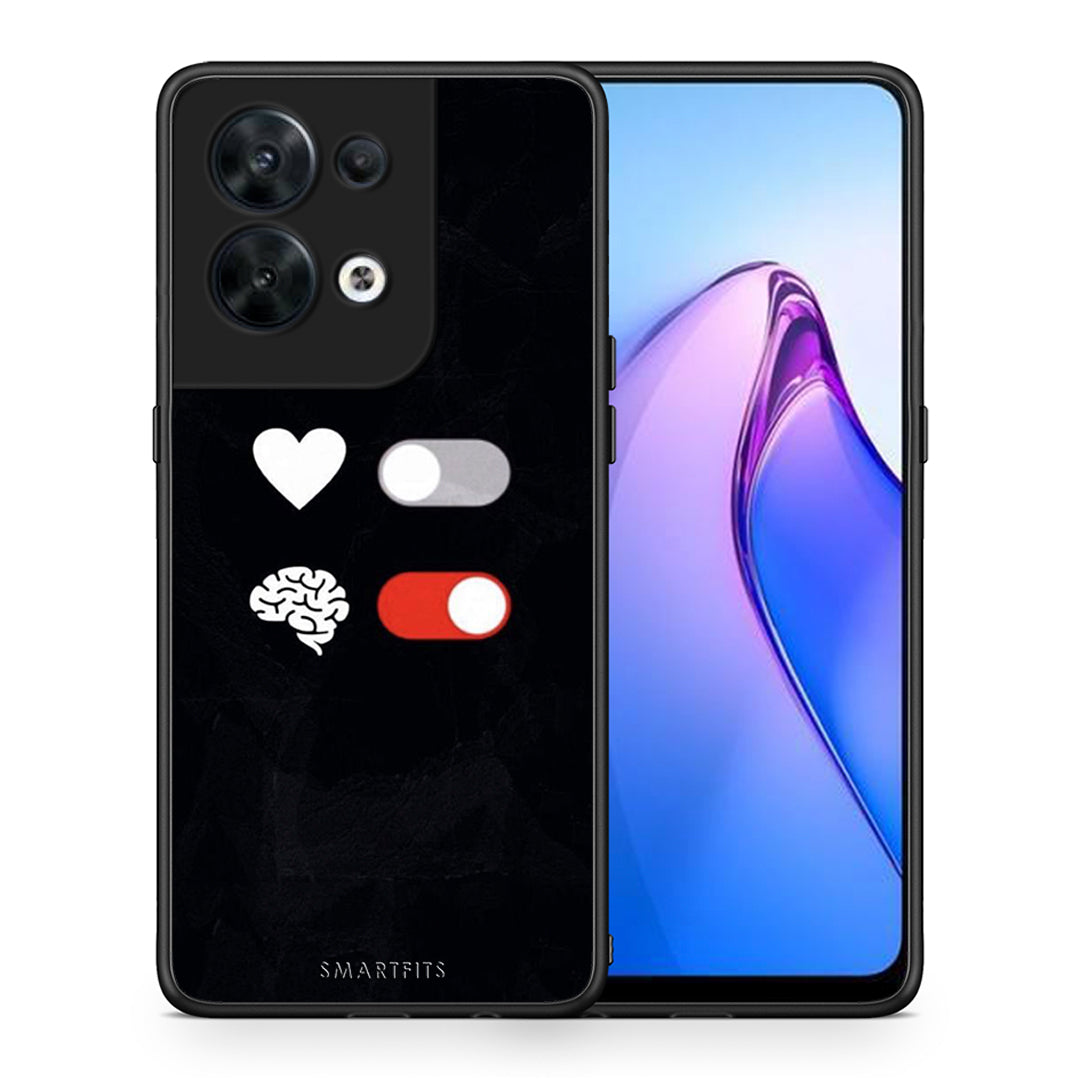 Θήκη Oppo Reno8 5G Heart Vs Brain από τη Smartfits με σχέδιο στο πίσω μέρος και μαύρο περίβλημα | Oppo Reno8 5G Heart Vs Brain Case with Colorful Back and Black Bezels