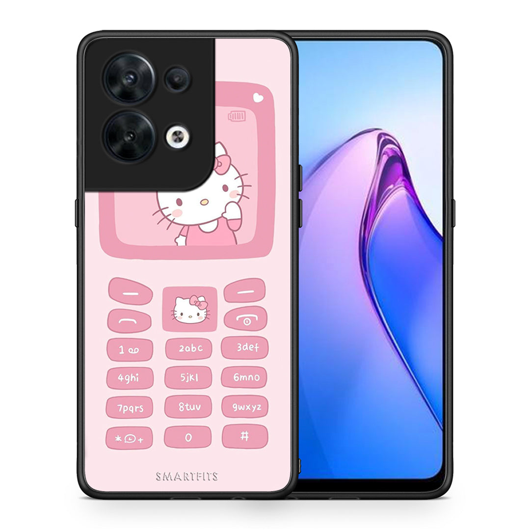 Θήκη Oppo Reno8 5G Hello Kitten από τη Smartfits με σχέδιο στο πίσω μέρος και μαύρο περίβλημα | Oppo Reno8 5G Hello Kitten Case with Colorful Back and Black Bezels