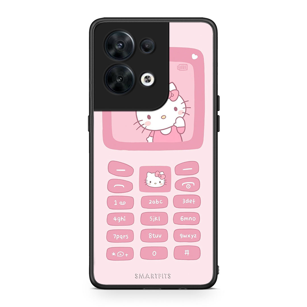 Θήκη Oppo Reno8 5G Hello Kitten από τη Smartfits με σχέδιο στο πίσω μέρος και μαύρο περίβλημα | Oppo Reno8 5G Hello Kitten Case with Colorful Back and Black Bezels