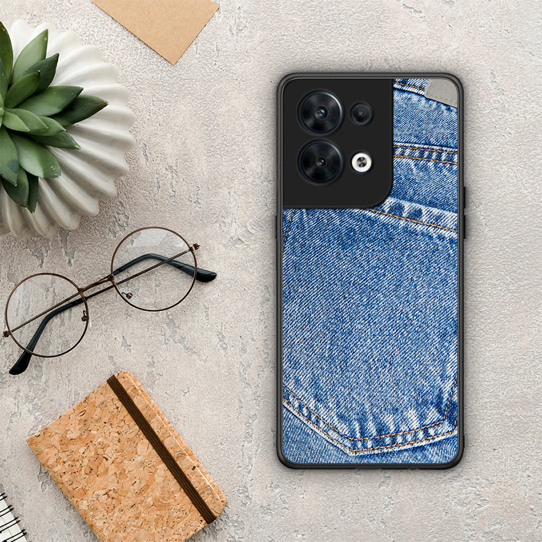 Θήκη Oppo Reno8 5G Jeans Pocket από τη Smartfits με σχέδιο στο πίσω μέρος και μαύρο περίβλημα | Oppo Reno8 5G Jeans Pocket Case with Colorful Back and Black Bezels