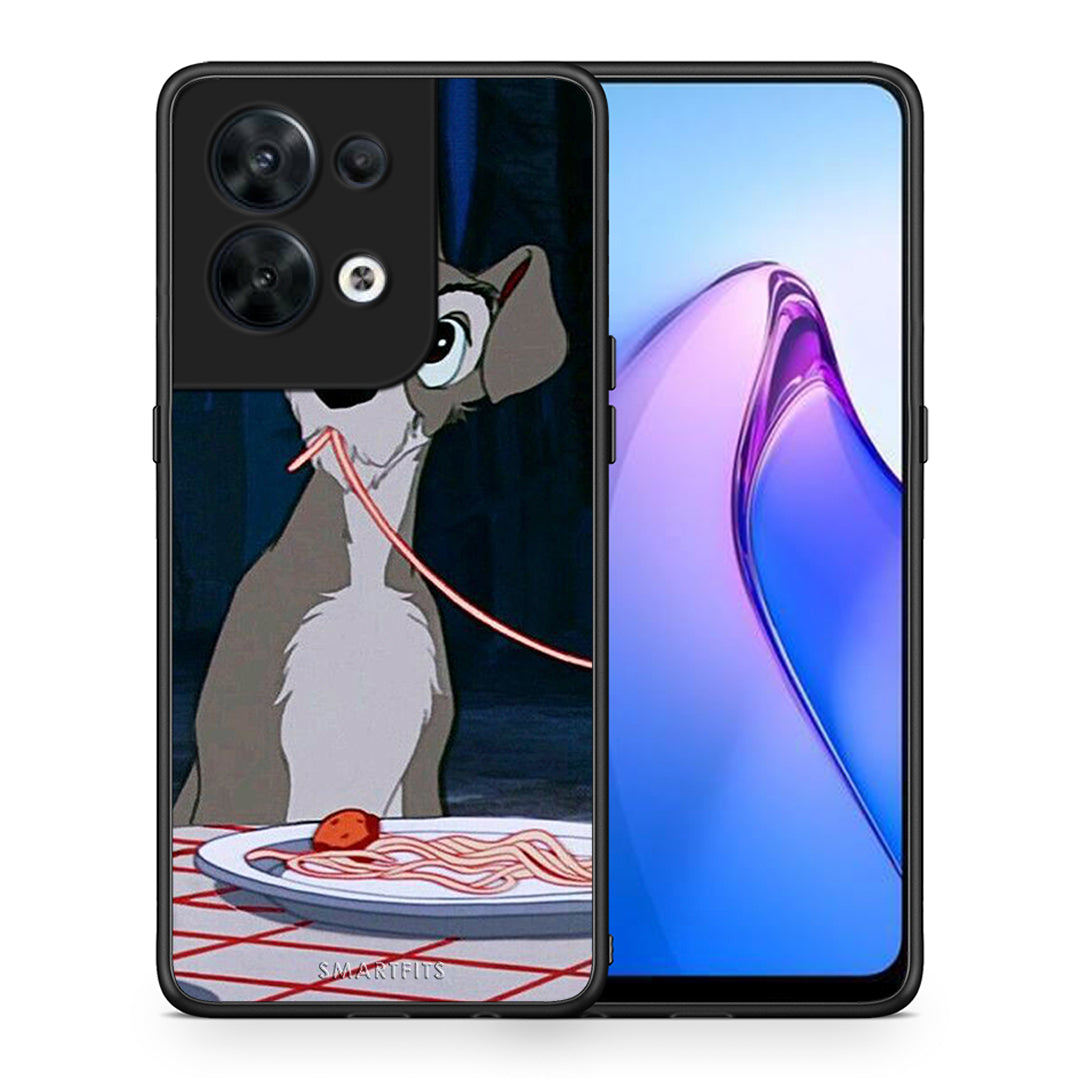 Θήκη Oppo Reno8 5G Lady And Tramp 1 από τη Smartfits με σχέδιο στο πίσω μέρος και μαύρο περίβλημα | Oppo Reno8 5G Lady And Tramp 1 Case with Colorful Back and Black Bezels