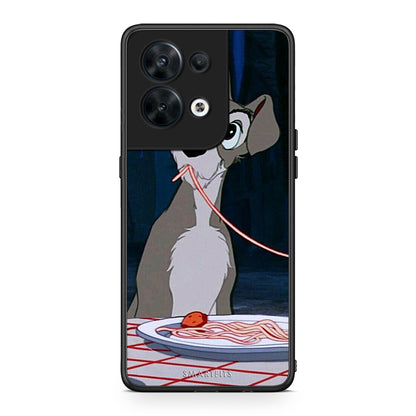 Θήκη Oppo Reno8 5G Lady And Tramp 1 από τη Smartfits με σχέδιο στο πίσω μέρος και μαύρο περίβλημα | Oppo Reno8 5G Lady And Tramp 1 Case with Colorful Back and Black Bezels