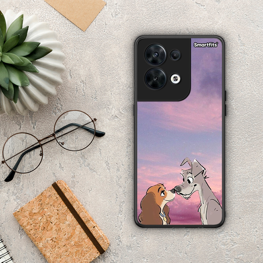 Θήκη Oppo Reno8 5G Lady And Tramp από τη Smartfits με σχέδιο στο πίσω μέρος και μαύρο περίβλημα | Oppo Reno8 5G Lady And Tramp Case with Colorful Back and Black Bezels
