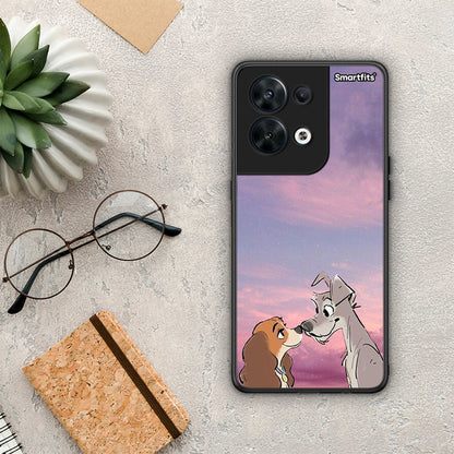 Θήκη Oppo Reno8 5G Lady And Tramp από τη Smartfits με σχέδιο στο πίσω μέρος και μαύρο περίβλημα | Oppo Reno8 5G Lady And Tramp Case with Colorful Back and Black Bezels